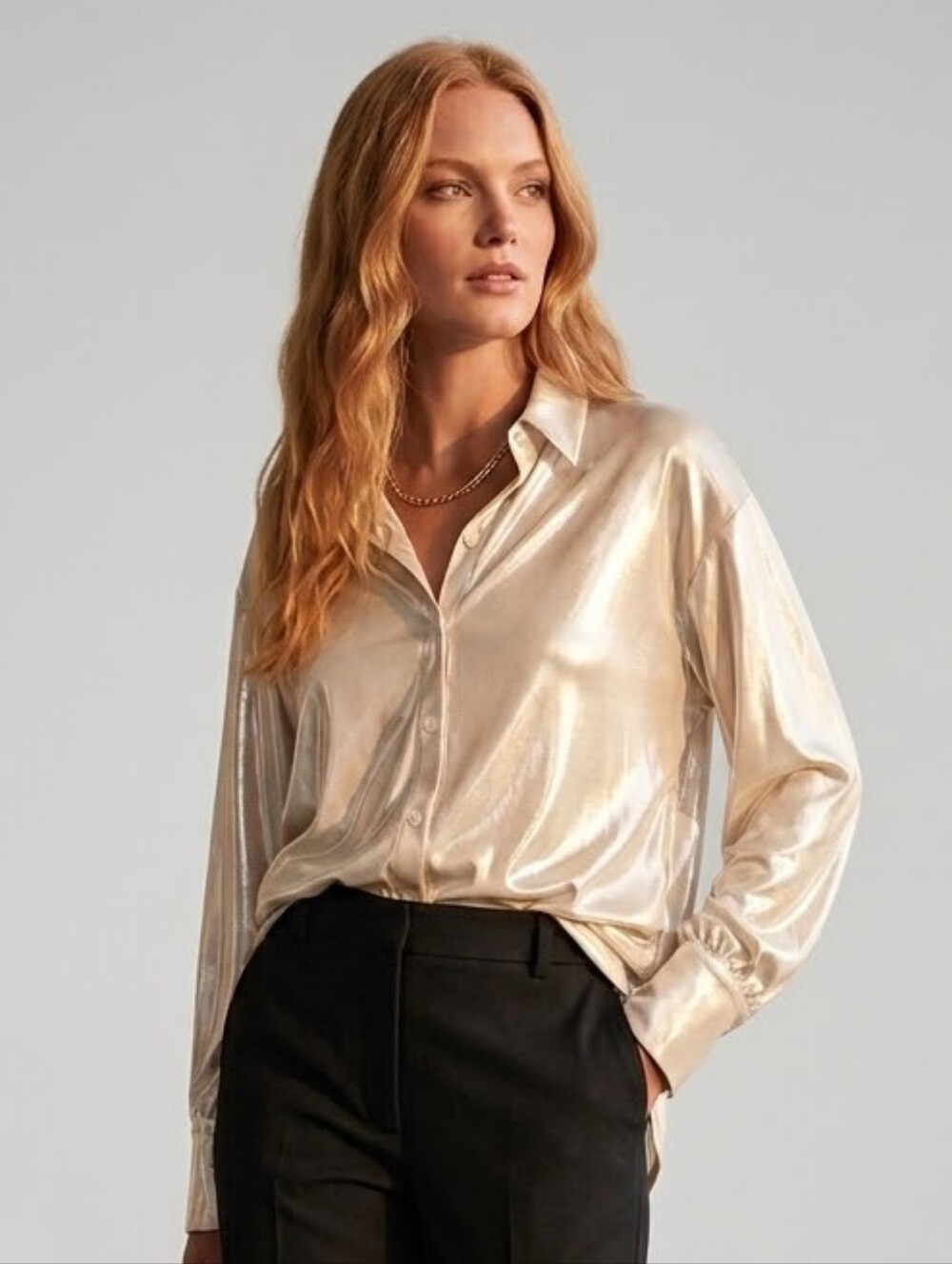 Anthropologie Metallic Long Sleeve Button-Down Shirt | Size Small